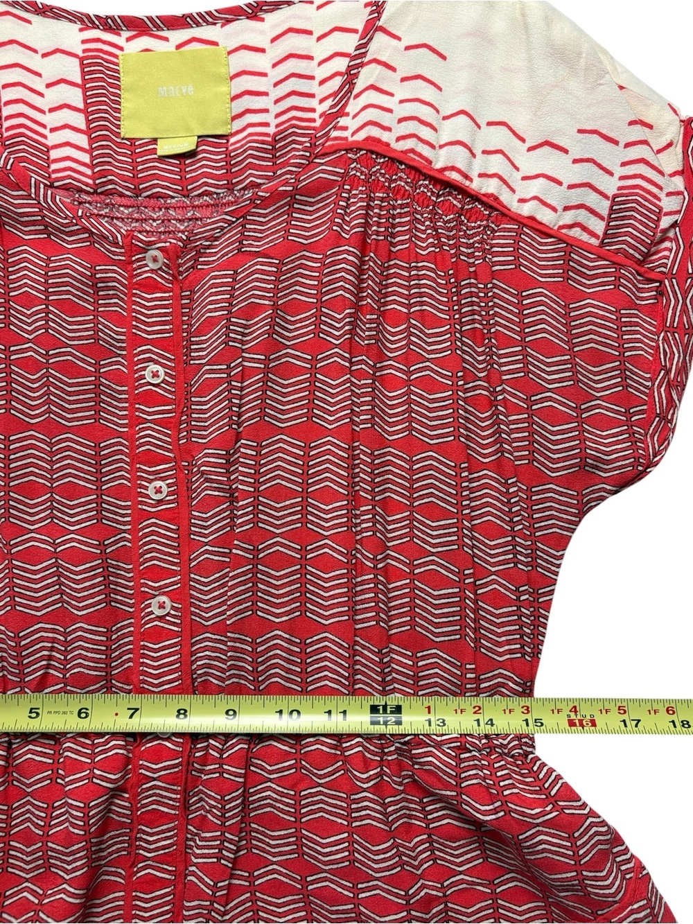 Anthropologie Maeve Veronia Chevron Print Shirt Dress Pockets Red Cream Size M - Picture 8 of 13